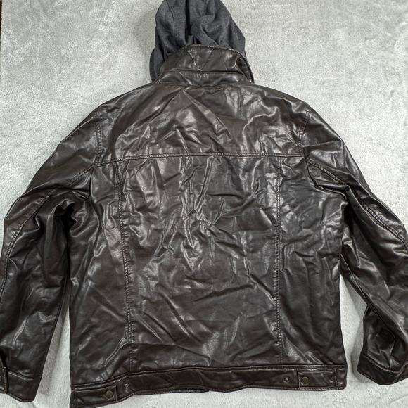 Levis Mens Faux Leather Sherpa Lined Hooded Trucker Jacket Brown XL RN54163 - Picture 7 of 12